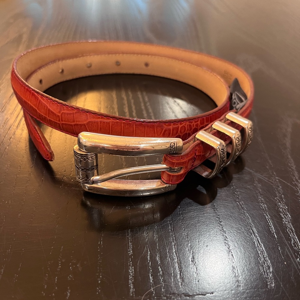 Brighton Rust Leather Embossed Alligator Print Silver Hardware Belt Sz. 30 Med